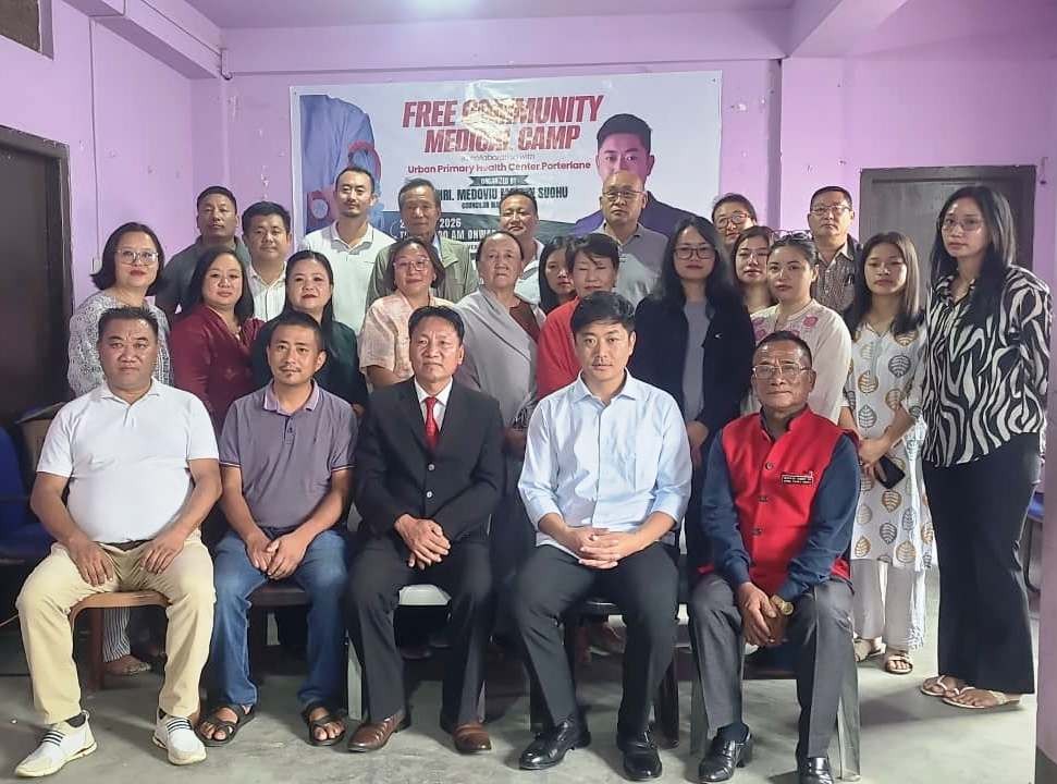 Medoviu Martin Suohu with medical team and others during Free Community Medical Camp in Kohima on May 28. (Morung Photo)